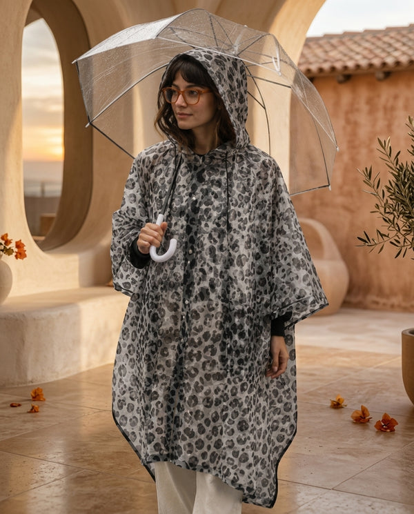 Poncho de Pluie Pliable Léopard – Imperméable à Capuche, Compact EVA