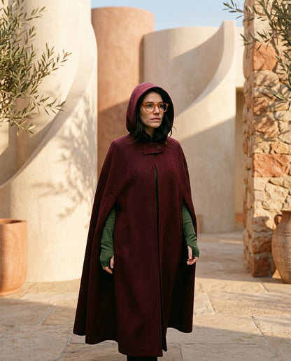 Poncho Cape Femme en Laine à Capuche – Manteau Chaud Automne-Hiver