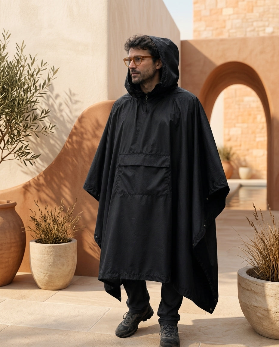Poncho de Pluie Randonnée 3-en-1 à Capuche – Imperméable Couvre-Sac Camping