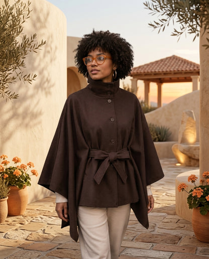 Poncho Manteau Femme Vintage à Carreaux – Cape Chaude Bohème Mi-Saison