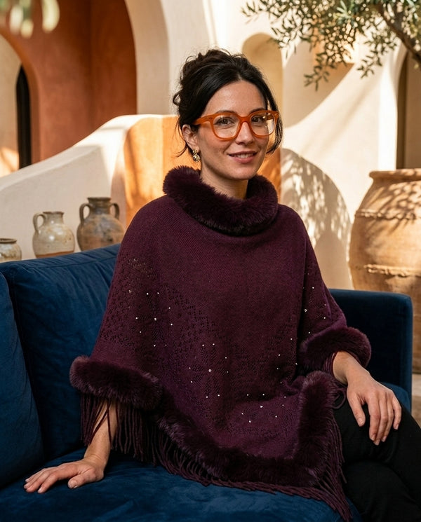 Poncho Cape Femme à Perles et Glands – Châle Fluide Élégant Été-Automne