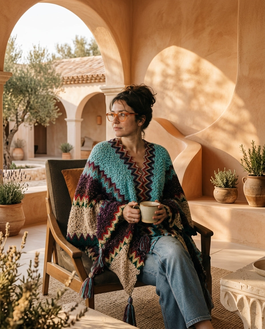 Poncho Cape Femme Ethnique Tricoté – Châle Chaud Motifs Andins Hiver