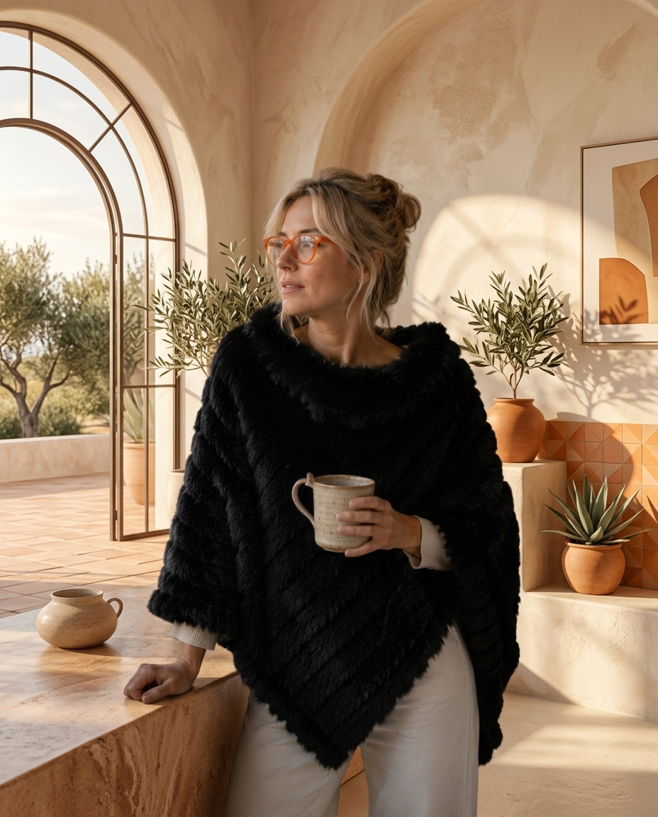 Poncho Femme en Tricot Fourrure – Cape Douce et Chaude Oversize Hiver