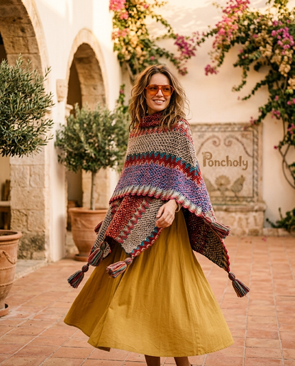 Poncho Boho Vintage à Pompons - Poncholy